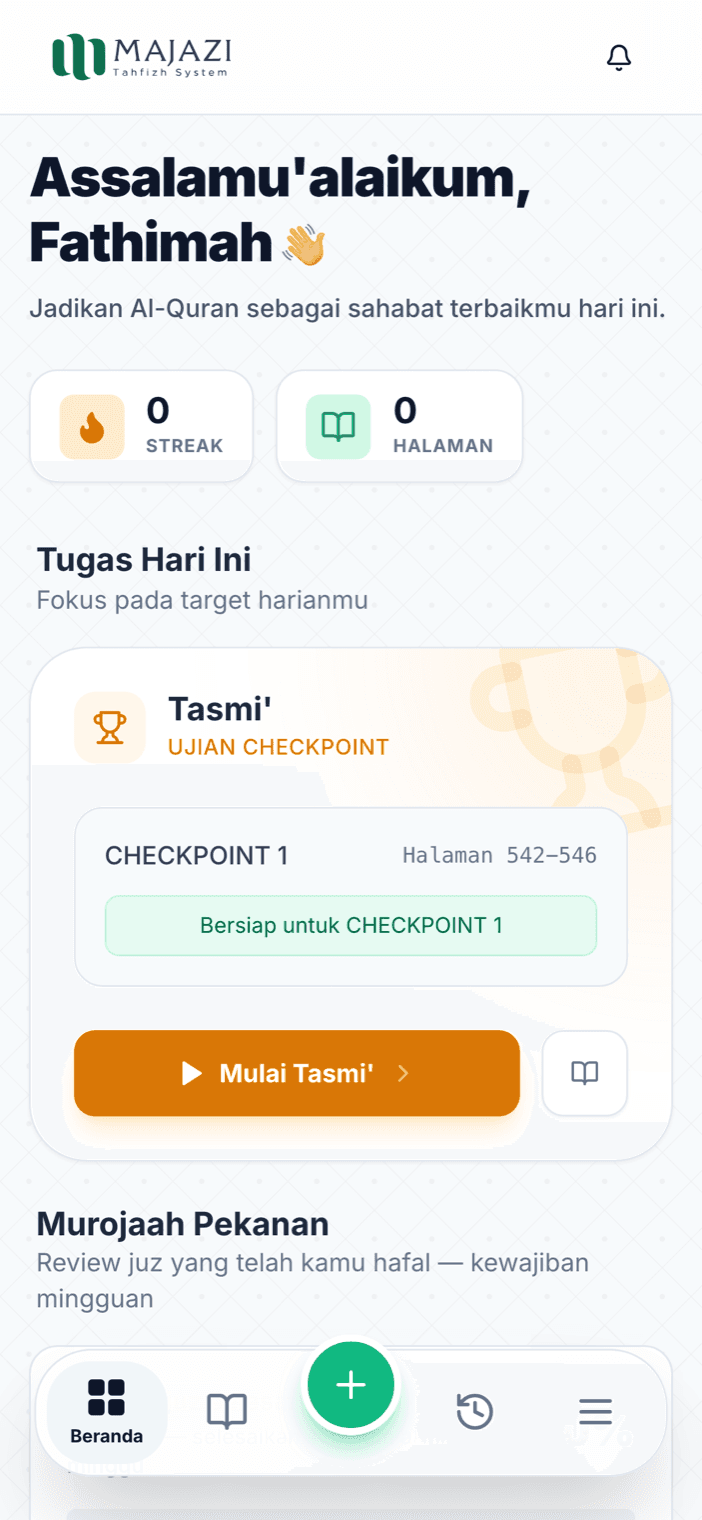 Beranda siswa di HP dengan tugas hari ini